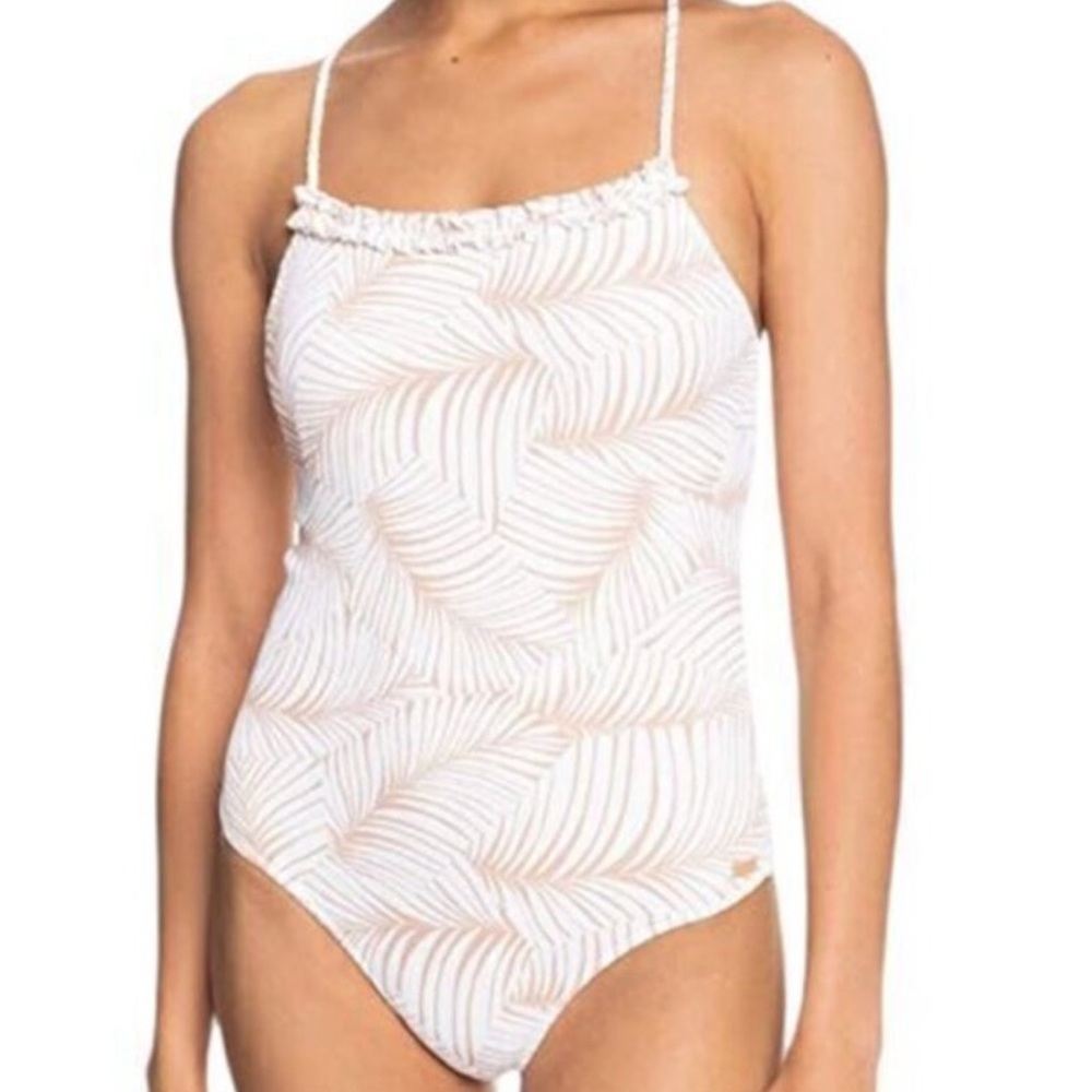 NWT Roxy Juniors' Palm Tree Dreams Printed Cross-
Back One-Piece Size Small